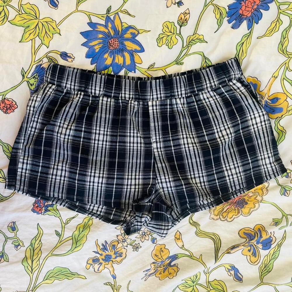 Black white plaid shorts